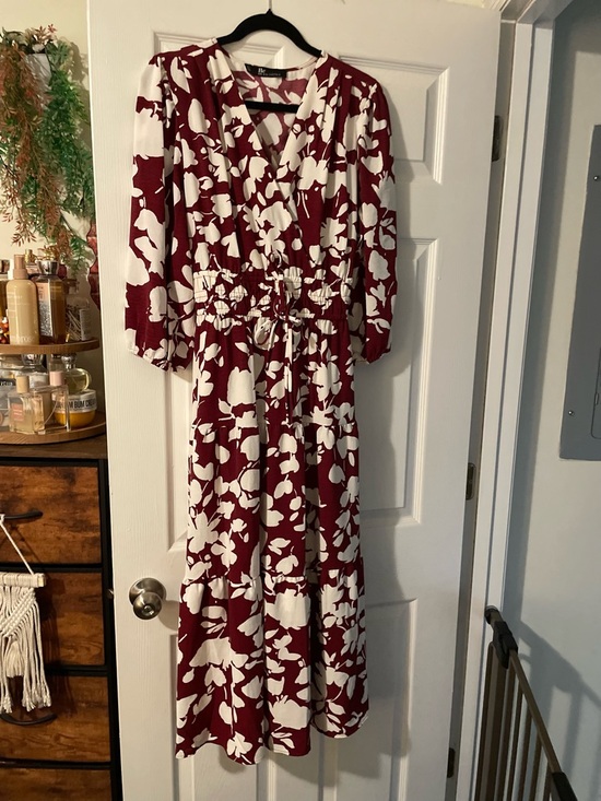 Dresses & Skirts - Floral Burgundy Wrap Maxi Dress with Elastic Waist